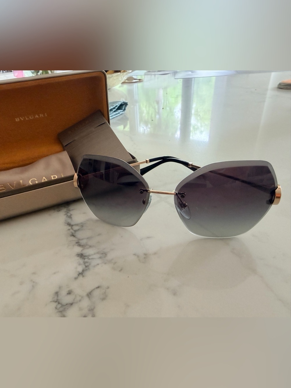 Bulgari Black and Gradient Gray Rimless Women's Sunglasses